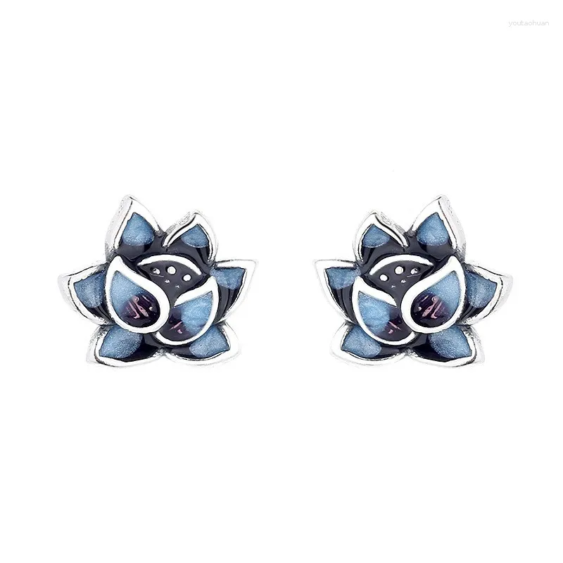 Stud Earrings 143FRZFSILVER S925 Silver Korean Fashion Trendy Luxury Color Glaze Cloisonne Lotus Charms Jewelry Girls Women Match-all