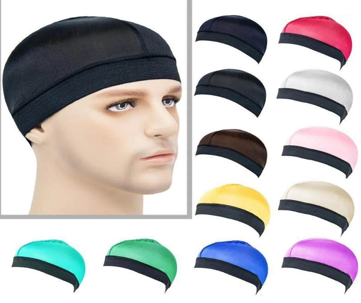 Satin Silk Breathable Bottoming Hat Wig Dome Cap Wide Edge Stretch Round Wave Bonnet Whole Beanies8596276