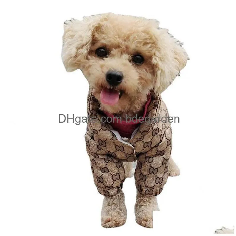 Vêtements de chien Classique imprimé chien chaud manteau de luxe imperméable coupe-vent veste français Bldog chat sans poils automne vêtements d'hiver goutte Dha9G