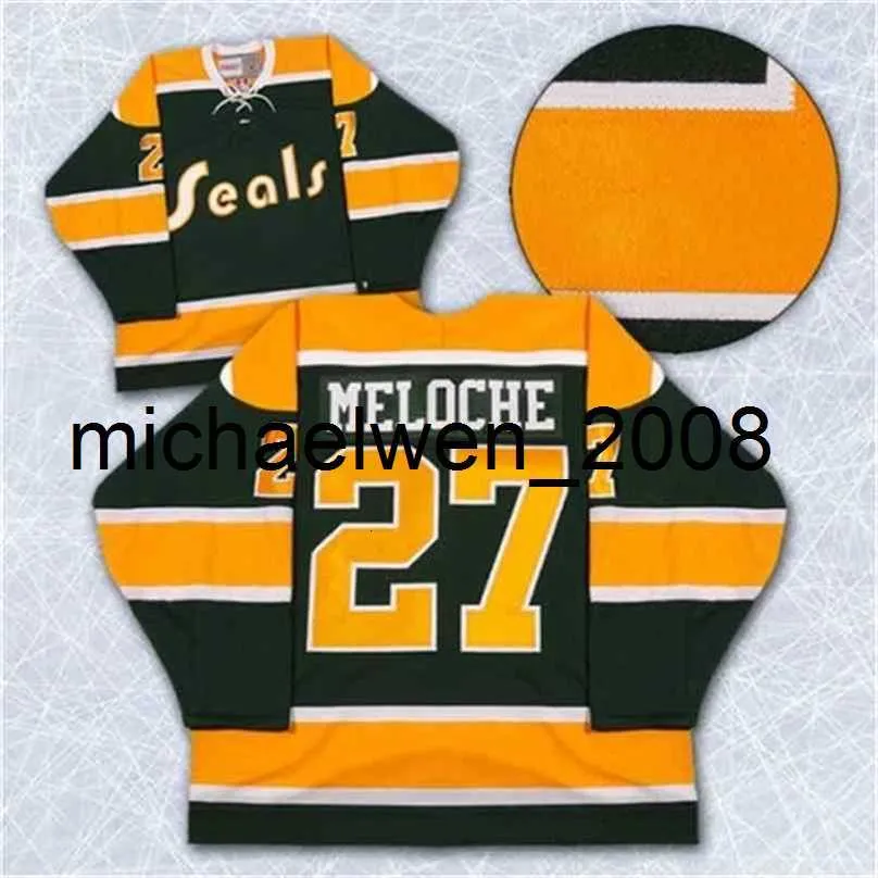 Weng California Golden Seals Jersey Blank 27 Gilles Meloche 22 Joey Johnston 7 Reggie Leach 8 Walt Mckechnie Maillots n'importe quel nom et n'importe quel numéro