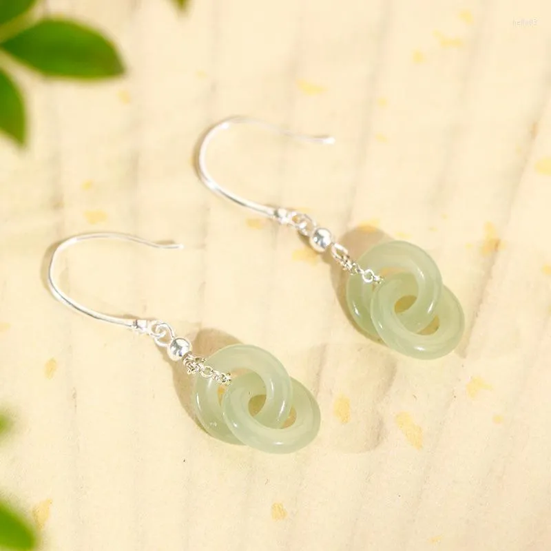 Dangle Earrings Design Original Fresh and Natural A Jade Rocking for Women Right-Level Simple Buck 925 Silver Jewelry