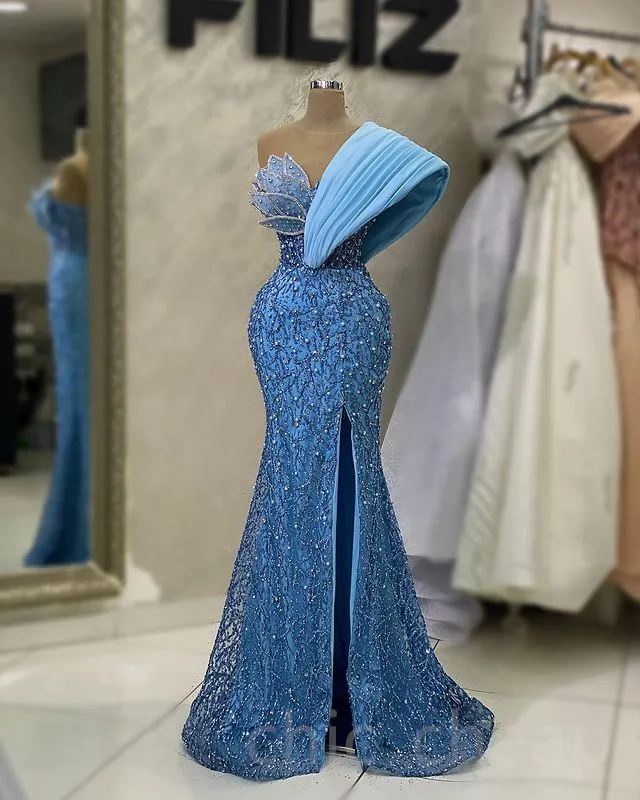 2023 April Aso Ebi Beaded Crystals Prom Dress Mermaid Sequined Lace Evening Formal Party Second Reception Birthday Engagement Gowns Dresses Robe De Soiree ZJ400