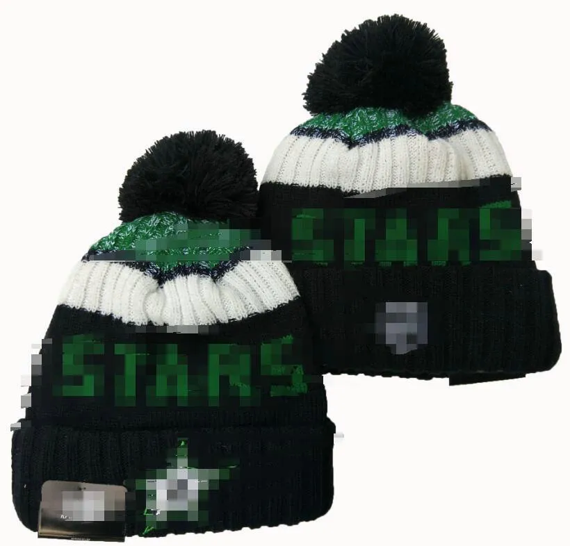 Erkek Kapaklar Yıldızlar Beanies Calgary Beanie Şapkaları 32 Takımın Tümü Örtü Kelepçeli Pom Çizgili Kenar Hatta Yün Sıcak ABD Koleji Sport Hokey Kapağı Kadın A2 için