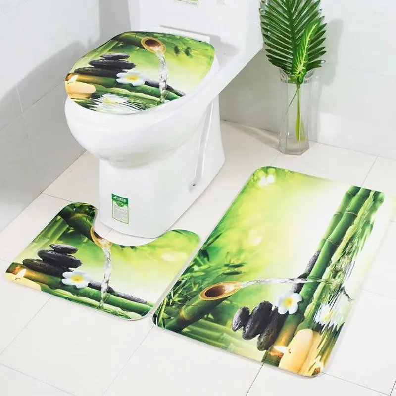 Tappetini da bagno verde, set di coprisedile e coperchio del serbatoio, facile da installare, elegante e confortevole tappetino antiscivolo