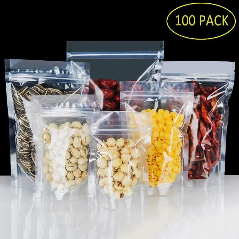 100 Stück PET transparente Zip-Lock-Plastiktüten Mylar-Beutel Zip-Lock Stand Up Food Spice Pulver Verpackungsbeutel klar