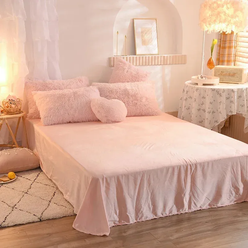 Bedding sets Luxury Pink Bedding Set Winter Warm Plush Duvet Cover Set King Queen Size High Quality Fur Comforter Cover Bed Linen Pillowcase 231110