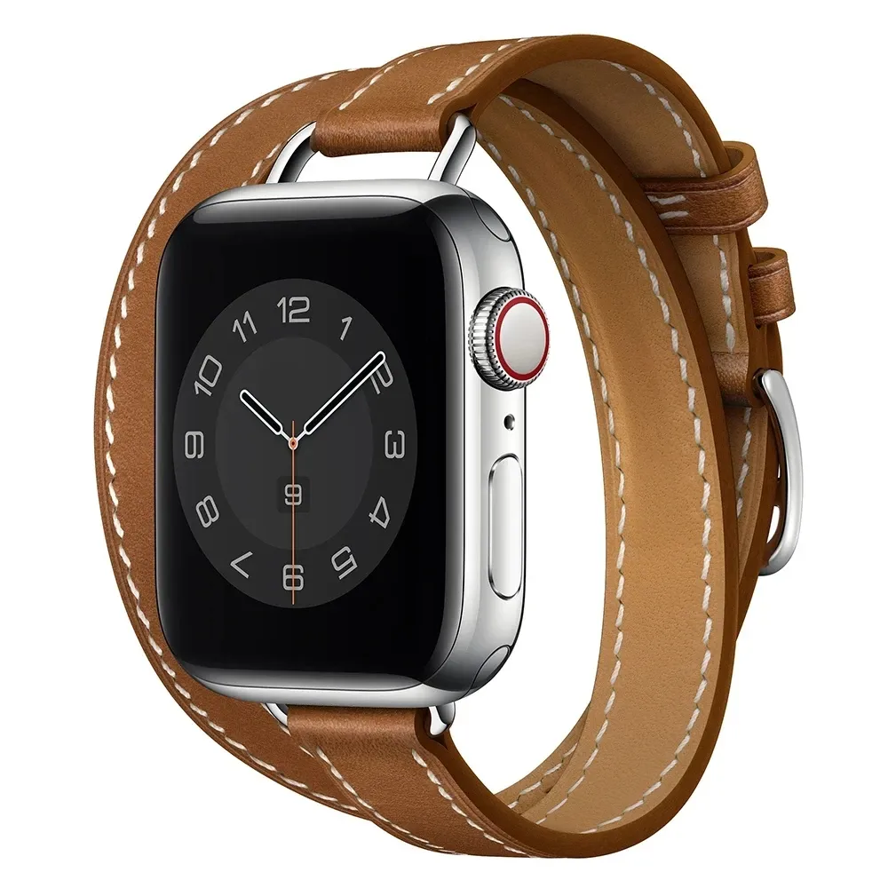 حزام جلدي مزدوج جولة Swift لـ Apple Watch Ultra 49mm 9 8 7 Band 6 5 Bracelet Wrest for Iwatch SE Series 41mm 45mm 44mm 40mm 42/38mm نطاقات