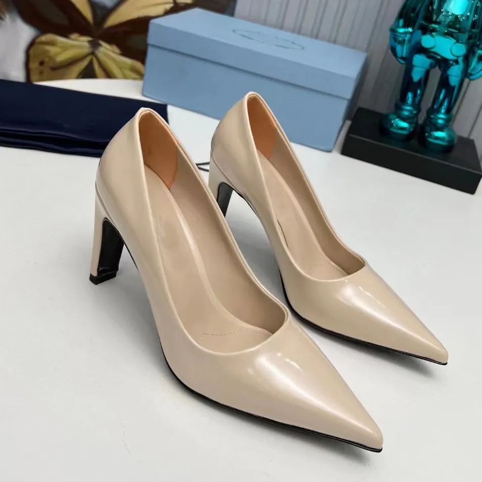 Luxury Genuine Leather High Heel Pumps Designer Pointed Dress Shoes 8.5cm Thick Heel for Work Party and Banquets