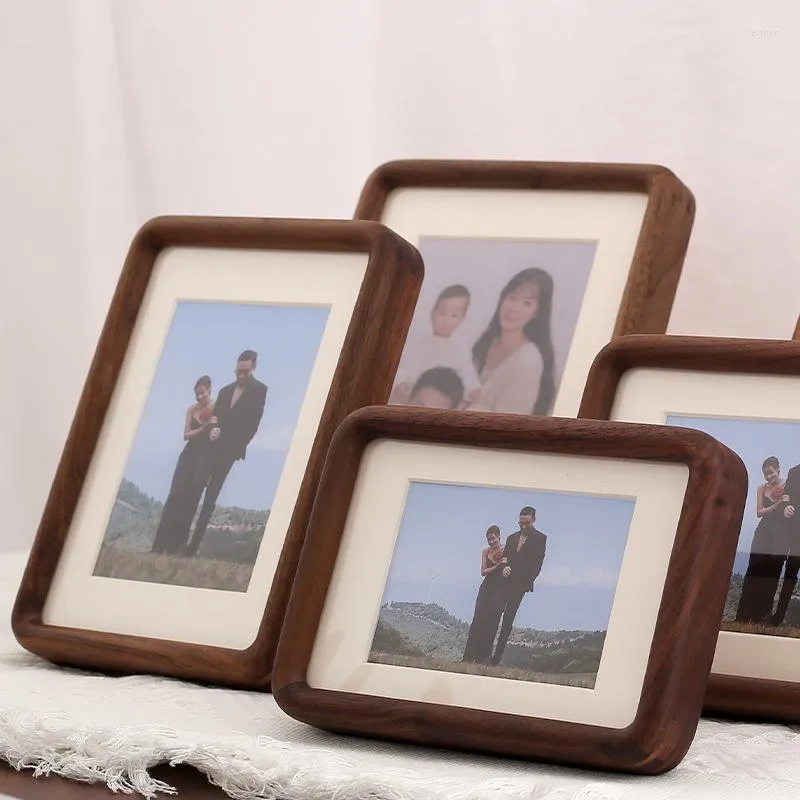 Frames Black Walnut Mortise And Tenon Rounded Corner Desktop Picture Frame 6/7/8/10 Inche Children's Lovers Family Po