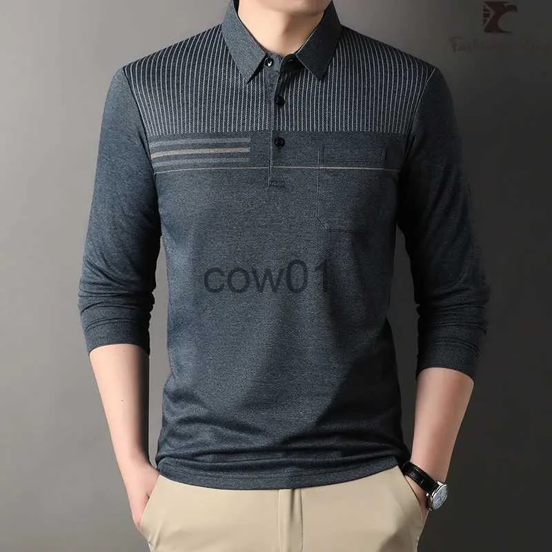 Men's T-Shirts New Fashion Men's Striped Polo Shirts Male Button Collar T Shirt Casual Long Sleeve Tops J231111