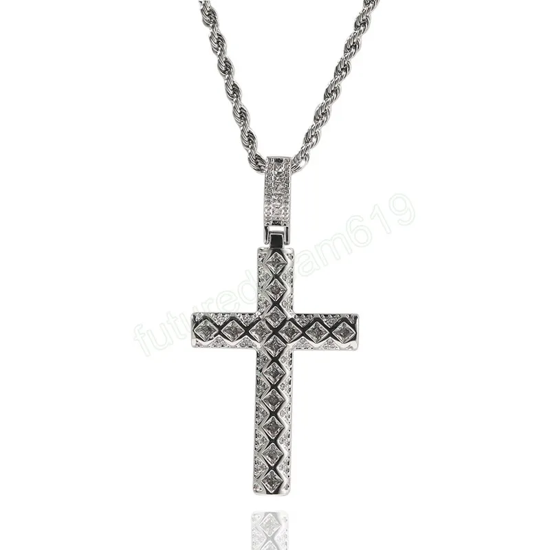 Collana con ciondolo a forma di croce Hip Hop Bling Gioielli religiosi Pieno Cubic Zirconia Uomo Donna Regalo