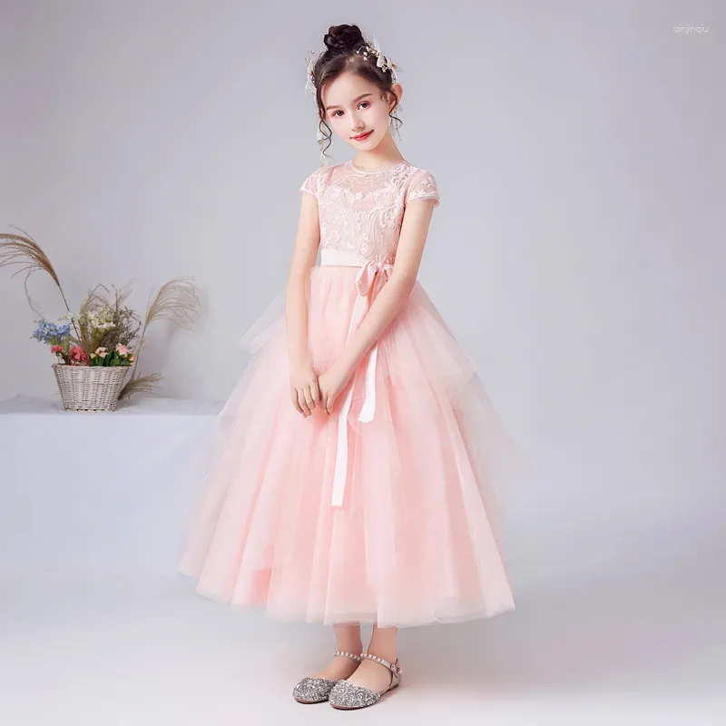 Girl Dresses Dideyttawl Pink Flower Dress For Wedding 2023 Princess Formal Evening Birthday Party Gown Tulle Junior Bridesmaid