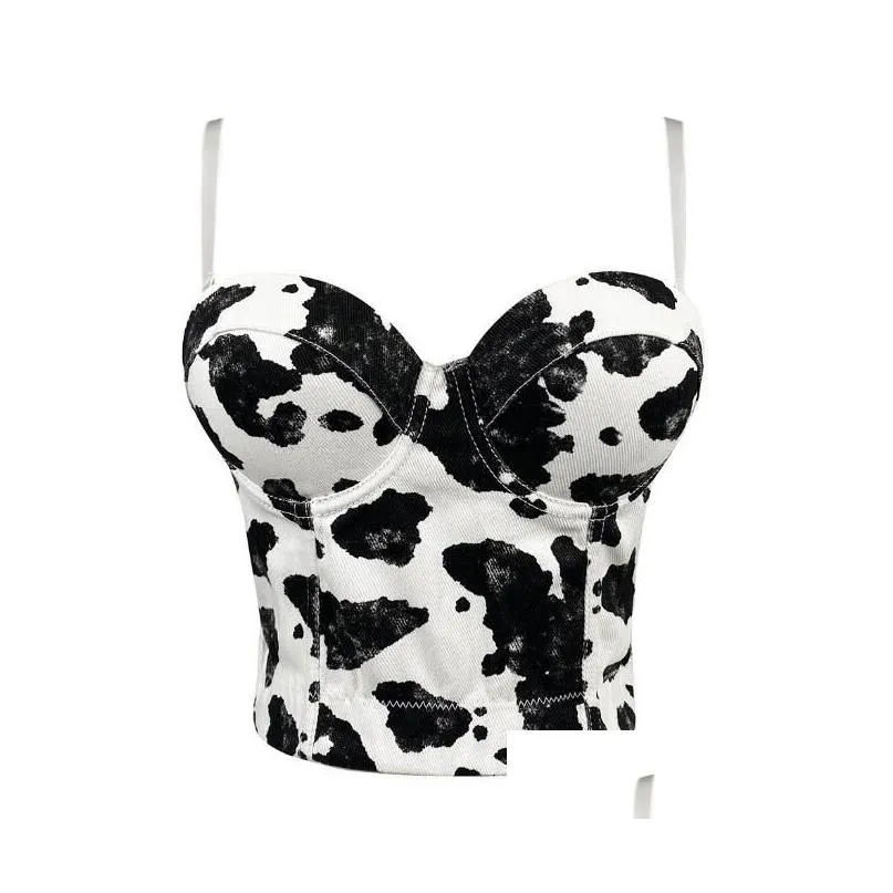 Accessories French Simple Off-The-Shoder Vest Cow Print Back Buckle Y Womens Suspender Denim Bra For Women And Girl Drop Delivery Dhlsy