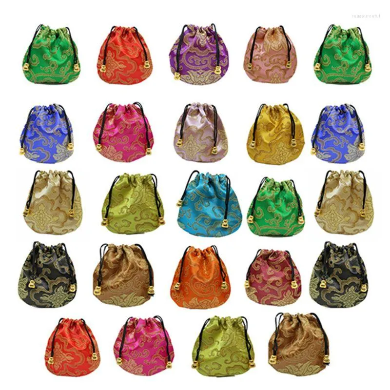 Gift Wrap 24 Pack Coin Purse Chinese Brocade Embroidered Drawstring Bag For Rings