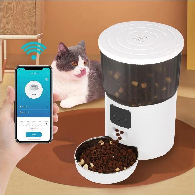 Alimentadores de tigelas de gatos 4l alimentador de animais de estimação Dispensador de alimentos inteligentes Alimentação quantitativa regular com gravação de áudio Suprimentos automáticos 230410