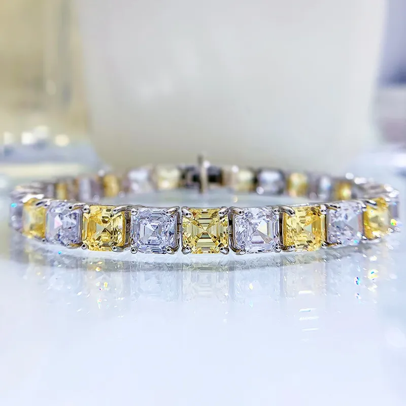 Asscher Cut Topaz Diamond Bangle Bracelet 100% Real 925 Sterling silver Wedding Bracelets For Women Engagement Party Jewelry