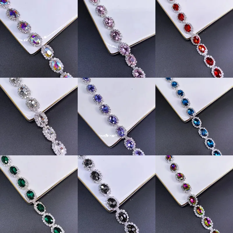 Chokers Qing Family Mixed Color Oval Glass Crystal Cup Chain Sew On Wedding Dress Belt Cloths Bags Trim Diy Accessorie 231110