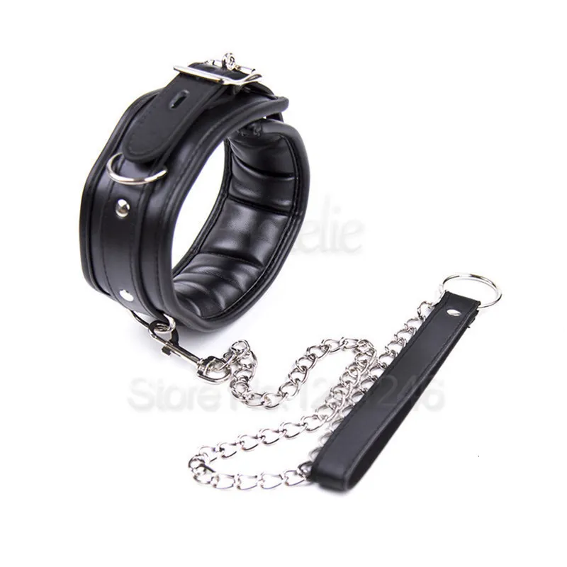 Adult Toys BDSM Leather Dog Collar Slave Bondage Belt With Chains Can Lockable Fetish Erotic Sex Products For Woman Men Couples 230411