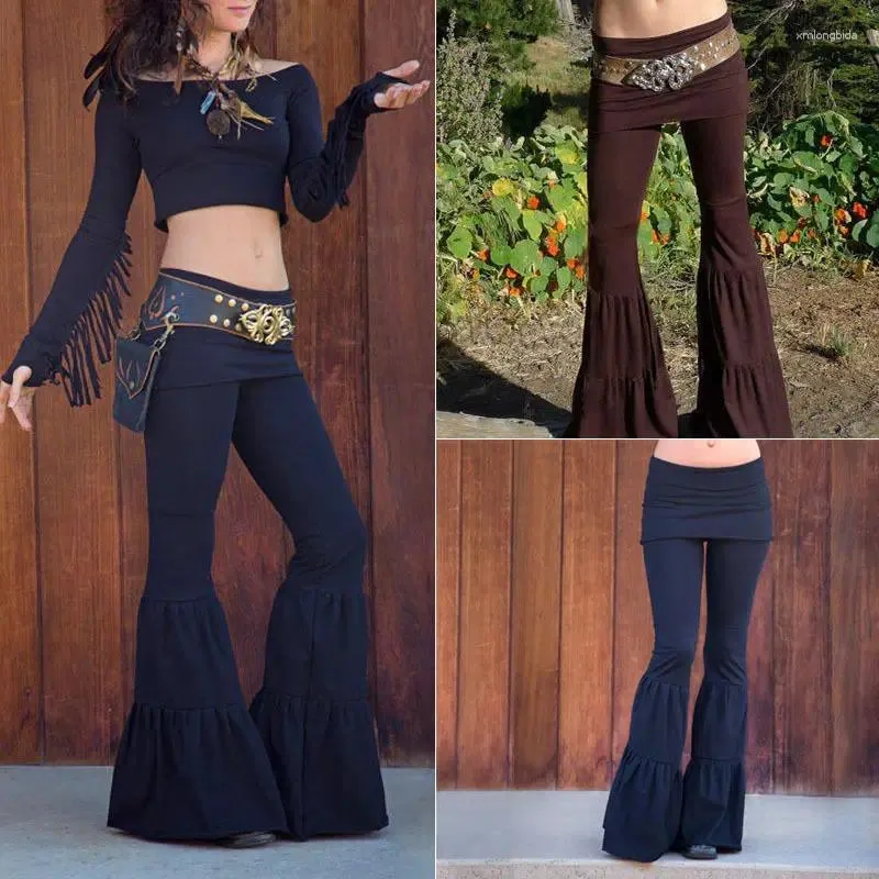 Calças femininas longas yoga mulheres cigano traje cigano boho leggings magros cintura baixa perna larga retalhos queimados dança bottoms