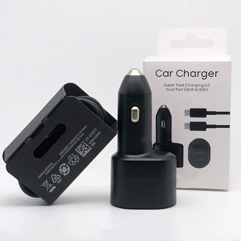 oem quality 45w Car Charger Adapter super fast charging 2.0 dual ports a and c Bullet quick adaptive car sockets for Samsung s22 S23 ep-l5300 with retail packaging box