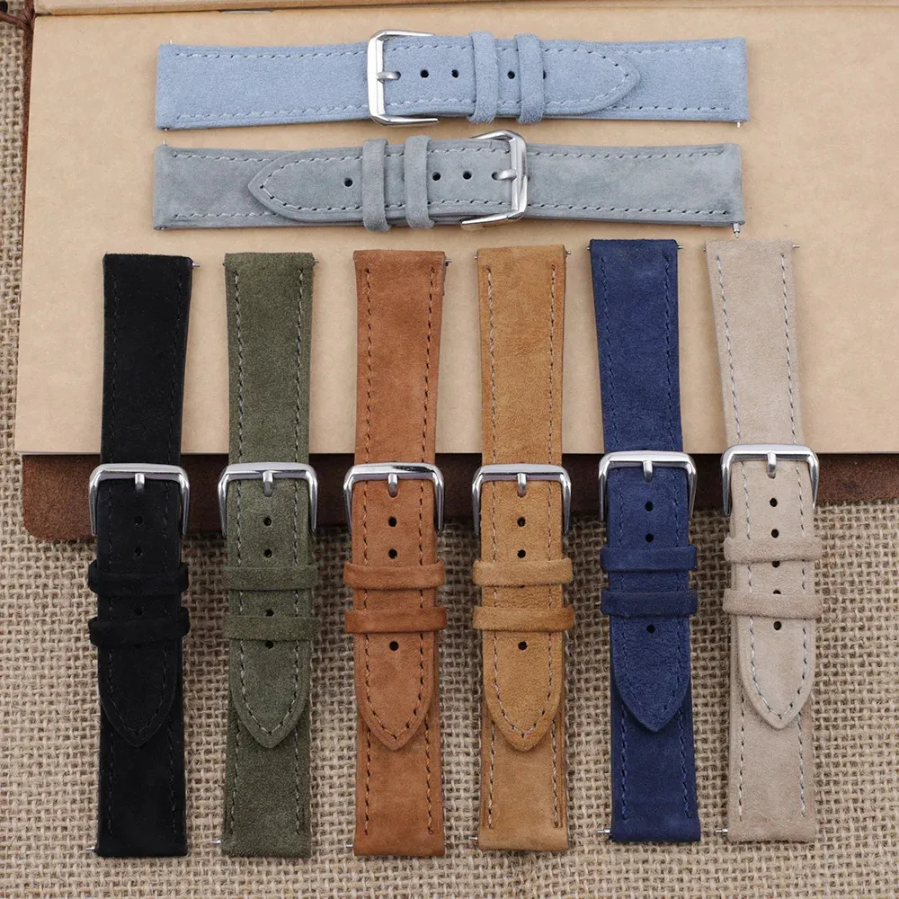 Bracelets de montre Bracelet de montre en cuir suédé souple 18mm 19mm 20mm 22mm 24mm bracelets de montre bleu marron boucle en acier inoxydable accessoires de montre 231110