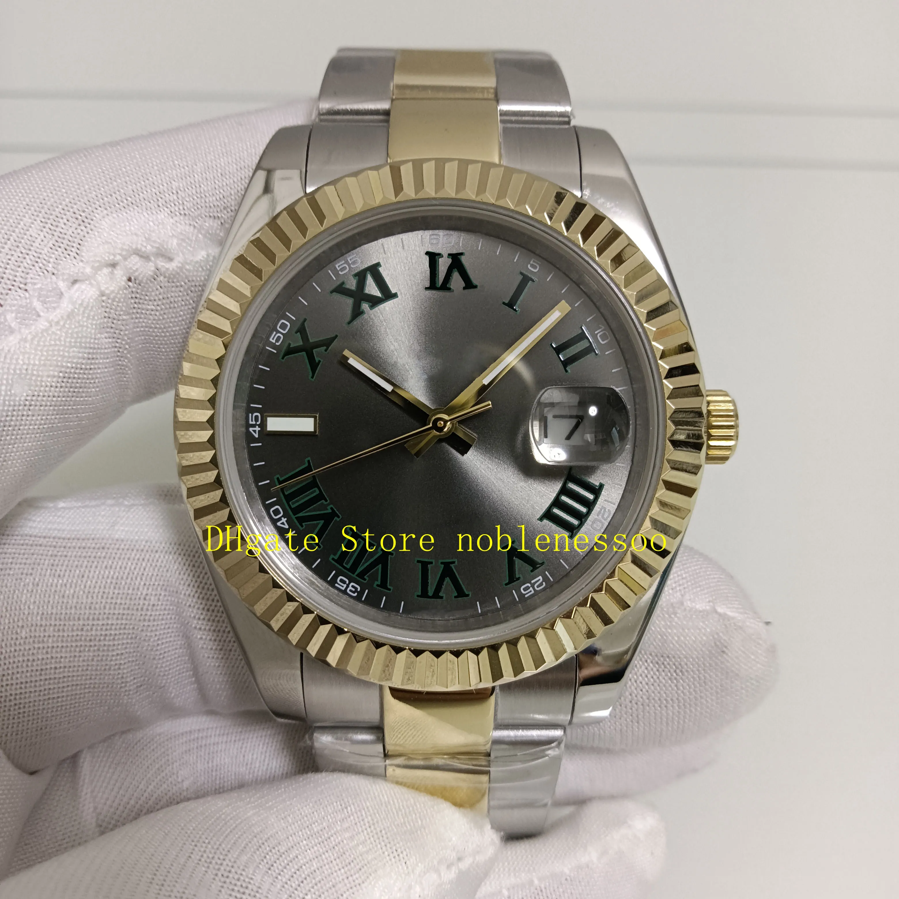 35 Style Real PO Automatyczne zegarki męskie 41 mm 18K żółte złote rzymski tarcza dwonorowa stalowa bransoletka składana zegar na rękę Men3150