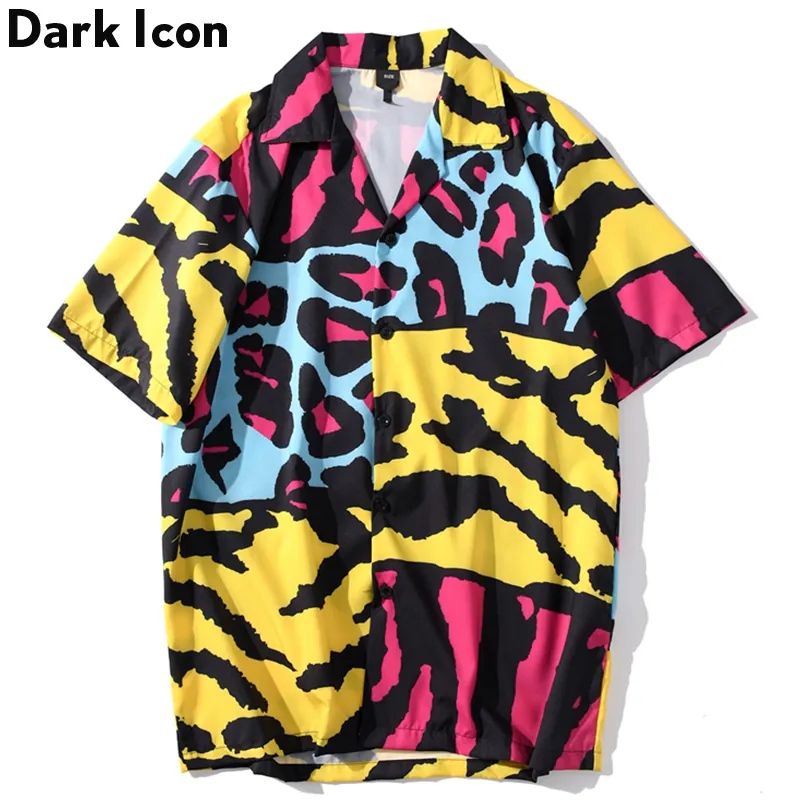 Camicie casual da uomo Camicie tropicali da spiaggia stampate leopardate Camicie a maniche corte da uomo con colletto rovesciato Street Hip Hop 230410