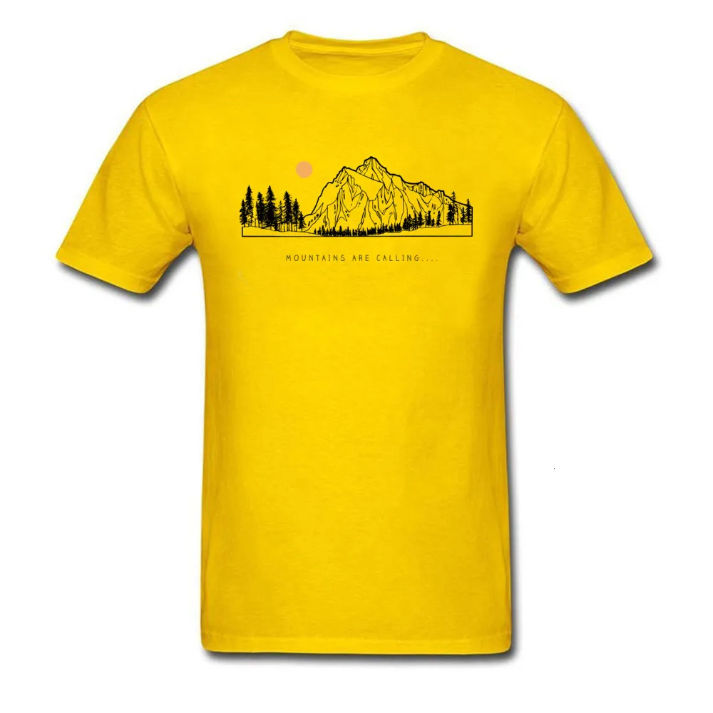 Tops Shirts Mountains are Calling Autumn Hot Sale Unique Short Sleeve Pure Cotton Round Neck Mens T-shirts Unique Tee Shirt Mountains are Calling yellow