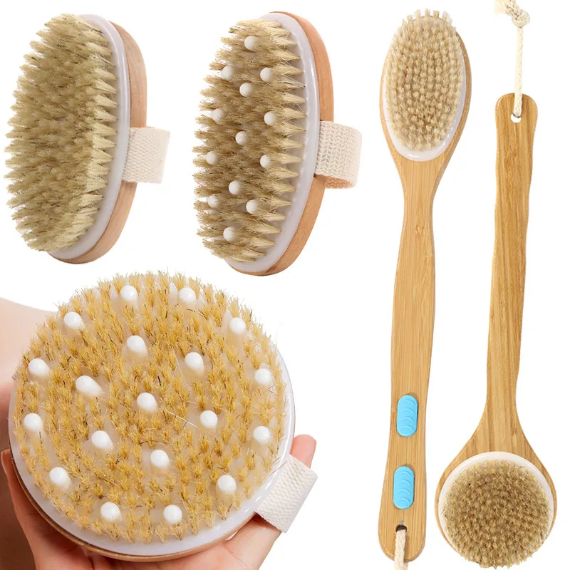 Brosse de bain peau sèche corps doux poils naturels la brosse en bois bain douche brosse à poils SPA brosses corporelles