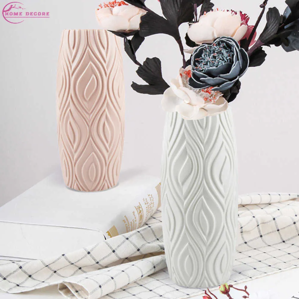 Vase Nordic Modern Plastic Vase Imitation家庭用結婚式の装飾のためのセラミック植木鉢DIYリビングルームオフィス装飾