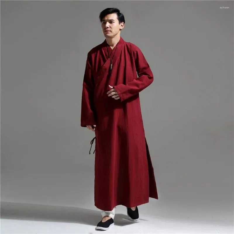 Etniska kläder kinesiska traditionella Hanfu röda tygkläder 2023 Produkter Lång bomullsmän tangstil Utökad version mjuk