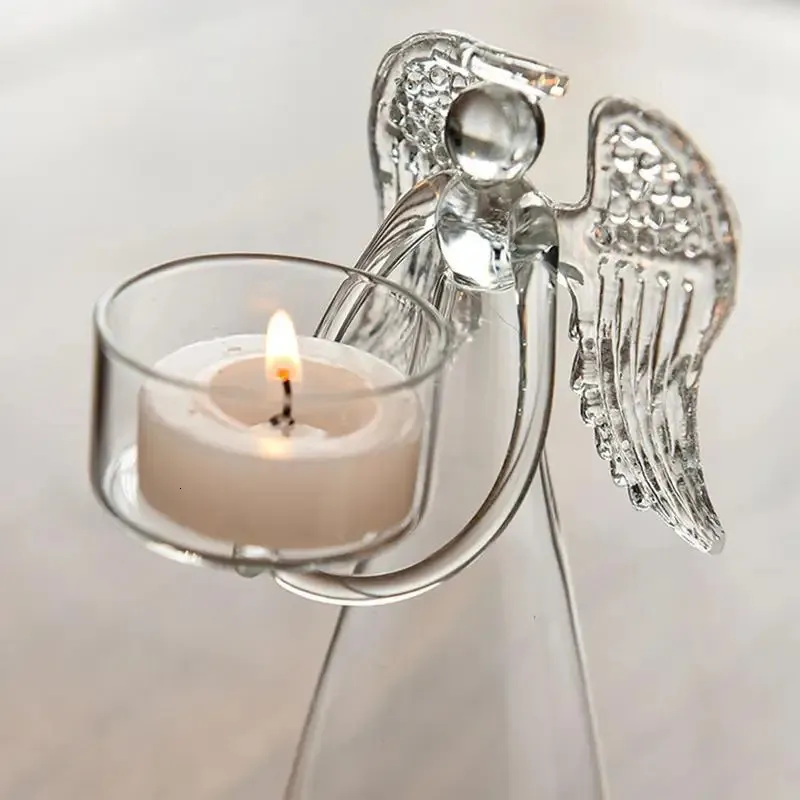 Ljusstakar glas ängel ljusstakar ängel figur transparent ängelstaty tealight candle hållare gåvor skrivbord tealight stativ ornament 231110