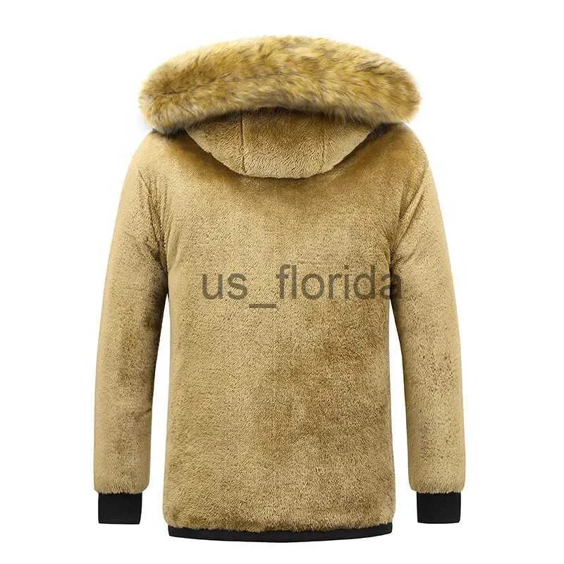 Heren Donsparka's 2023 Nieuwe Heren Winterparka Fleece Gevoerde Dikke Warme Bontkraagjas Met Capuchon Mannelijke Maat 5XL Pluche Jas Herfst Werk Uitloper Zwart J111