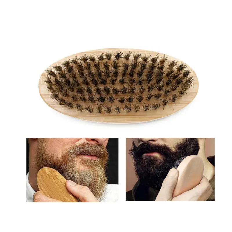 Spazzola professionale per barba con setole per la cura, manico rotondo in legno, pettine antistatico per barba, pettine per capelli lunghi, pettine per parrucchiere, strumento per parrucchiere da uomo