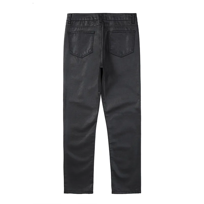 Harajuku Black Waxed Jeans For Men Casual M&S Leather Harajuku Black Waxed Jeans For Men Casual M&S Leather