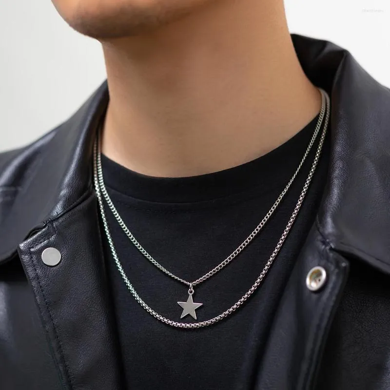 Collane con ciondolo Collana con pentagramma a doppio strato Collana con clavicola da uomo Ornamento da uomo di personalità della moda hip-hop vintage