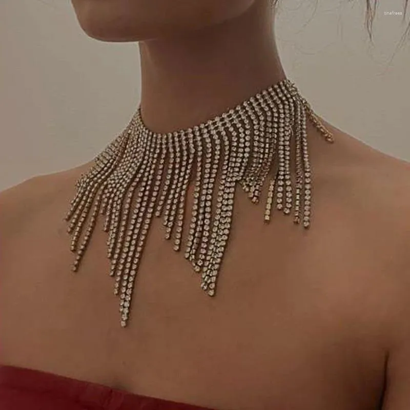 Choker Fashion Shiny Rhinestone Tassel Necklace For Women Jewelry Gorgeous Ladys 'Party Dress Sexiga tillbehör