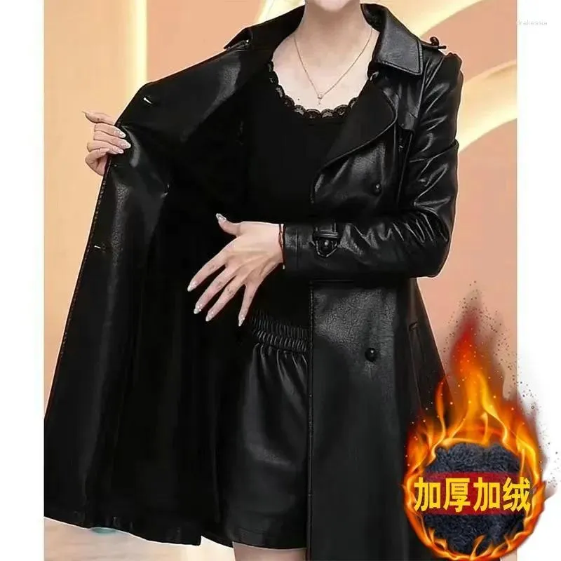 Женское кожаное бархатное пальто высокого класса, тонкий топ, повседневная куртка, темпераментное женское пальто среднего возраста с длинным рукавом, модное пальто, пальто