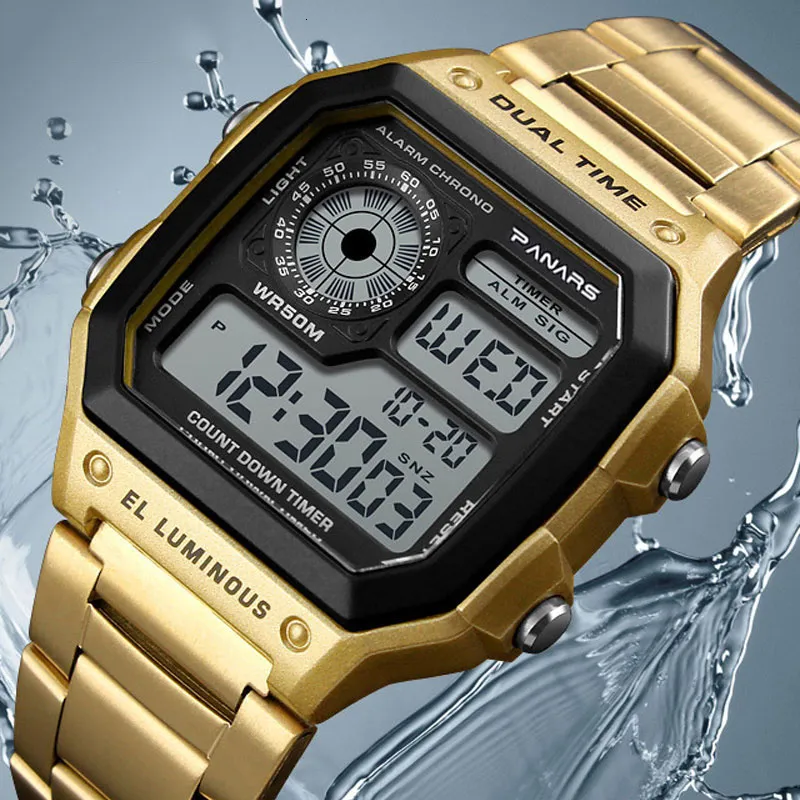 Orologi da polso panars orologio digitale commerciale maschile 5bar waterproof in acciaio inossidabile cinturino da polso da polso regali relogio maschilino 230410