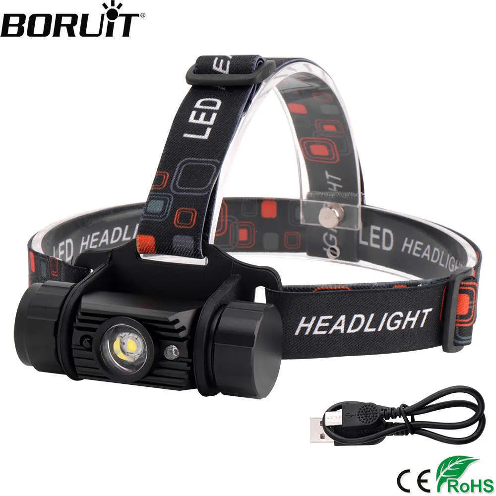 Lampy głowicy Boruit RJ-020 INDUKCJA LED Reflektor 1000LM Czujnik ruchu Reflektor 18650 Pochodnia na głowę kemping