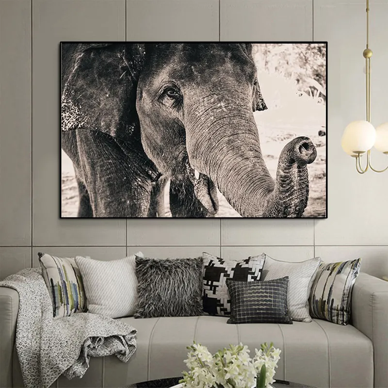 Wild Africa Elephant Schwarz-Weiß-Tier-Leinwandmalerei, Poster und Drucke, Cuadros-Wandkunst, Bilder für Wohnzimmerdekoration