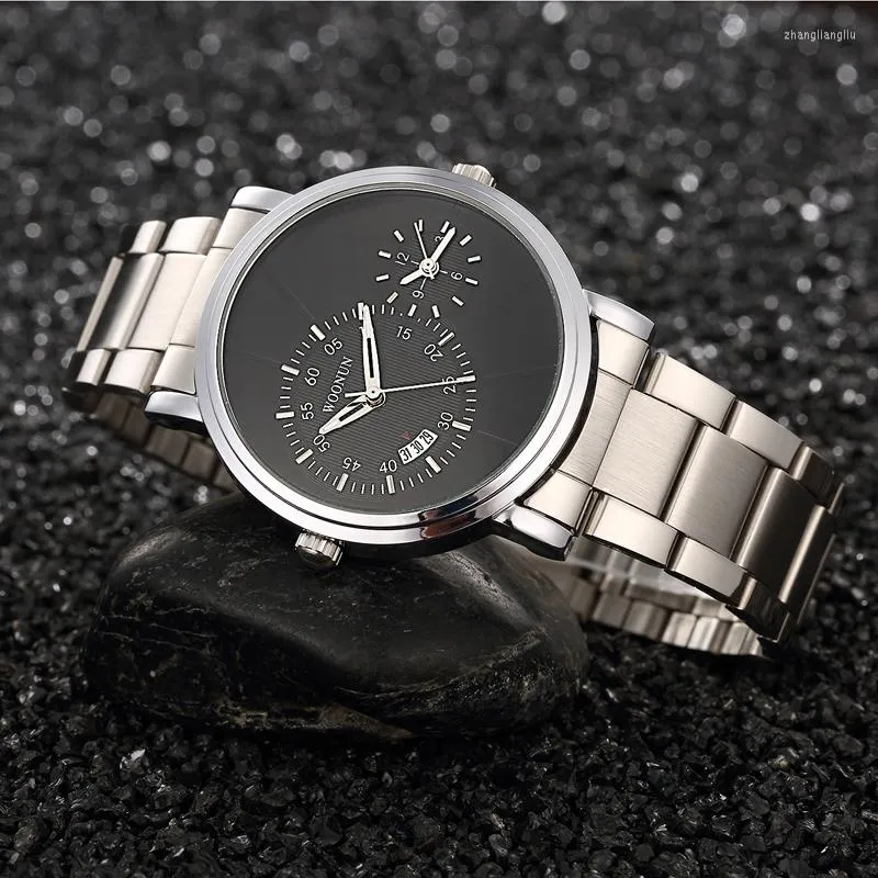 Relojes de pulsera WOONUN, reloj para hombre, reloj de moda, relojes deportivos de doble horario de acero inoxidable, relojes de pulsera de cuarzo para hombre, reloj Masculino