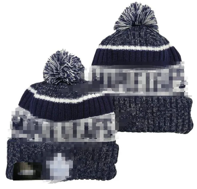 Casquettes pour hommes MAPLE LEAFS Bonnets DORONTO Bonnets toutes les 32 équipes tricotées à revers avec pompon rayé en laine chaude USA College Sport Bonnet de hockey pour femme