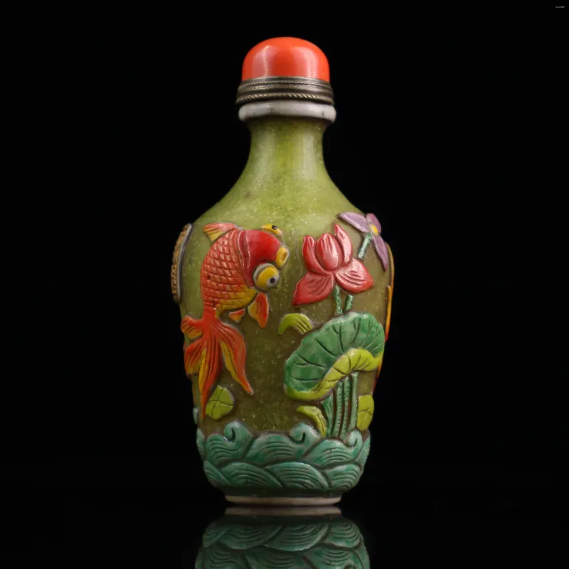 Bouteilles de Collection Vintage, bouteille de tabac à priser glacée en Relief, poisson rouge, Lotus, décoration de la maison