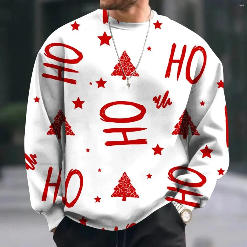 Heren Hoodies Sweatshirt Voor Heren Kerstmis 2023 Print Kleding Met Lange Mouwen Ronde Kraag Mannelijke Losse Navidad Gift