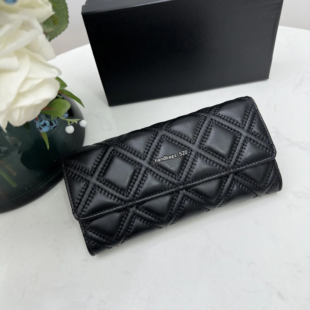 Nueva cartera para mujer, monedero de piel de oveja, cartera larga para mujer, bolso de piel de vaca con hilo negro a cuadros, bolso de mano para mujer, monedero, tarjetero, bolso de mano