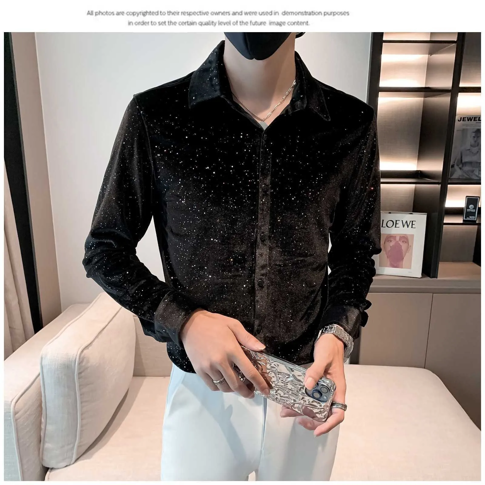 Luxury Sequined Velvet Business Casual Flannel Slim Fit Long Luxury Sequined Velvet Business Casual Flannel Slim Fit Long