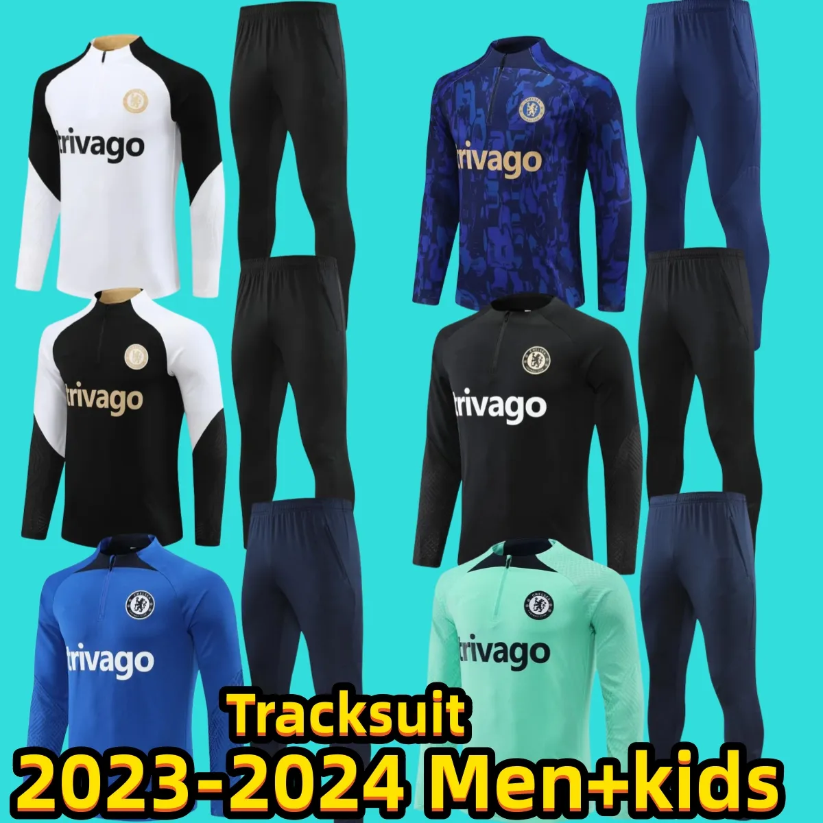 2023 2024 CFC Enzo Sterling Trackuit Ziyech CFCトレーニングスーツサッカートラックスーツNkunku Jackson 23 24 Jorginho Half Zip Men Kids Tracksuit Football Set Survetement