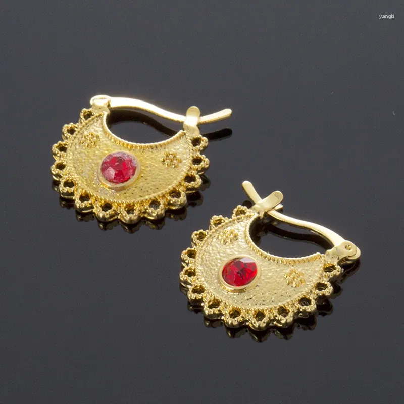 Boucles d'oreilles pendantes pour femmes, panier de couleur or africain, bijoux à la mode éthiopienne, indonésie, Nigeria, Congo, pierre rouge arabe pour femmes