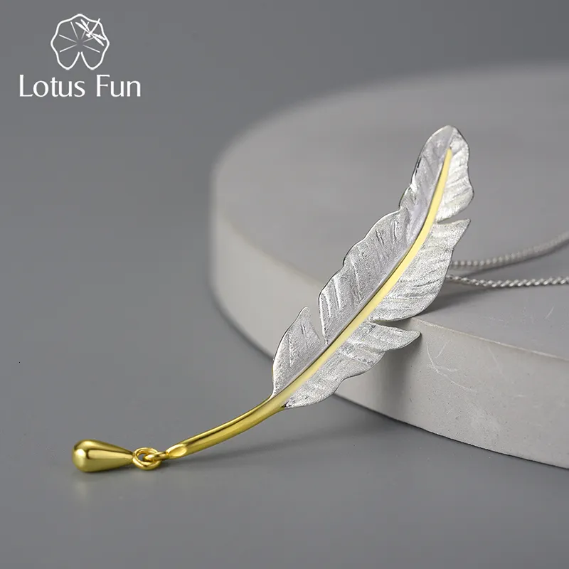 Strands Strings Lotus Fun Vintage Long Goose Feather Pendant Oryginalne 925 Srebrne łańcuchy i naszyjniki dla kobiet luksusowe biżuterię 230411